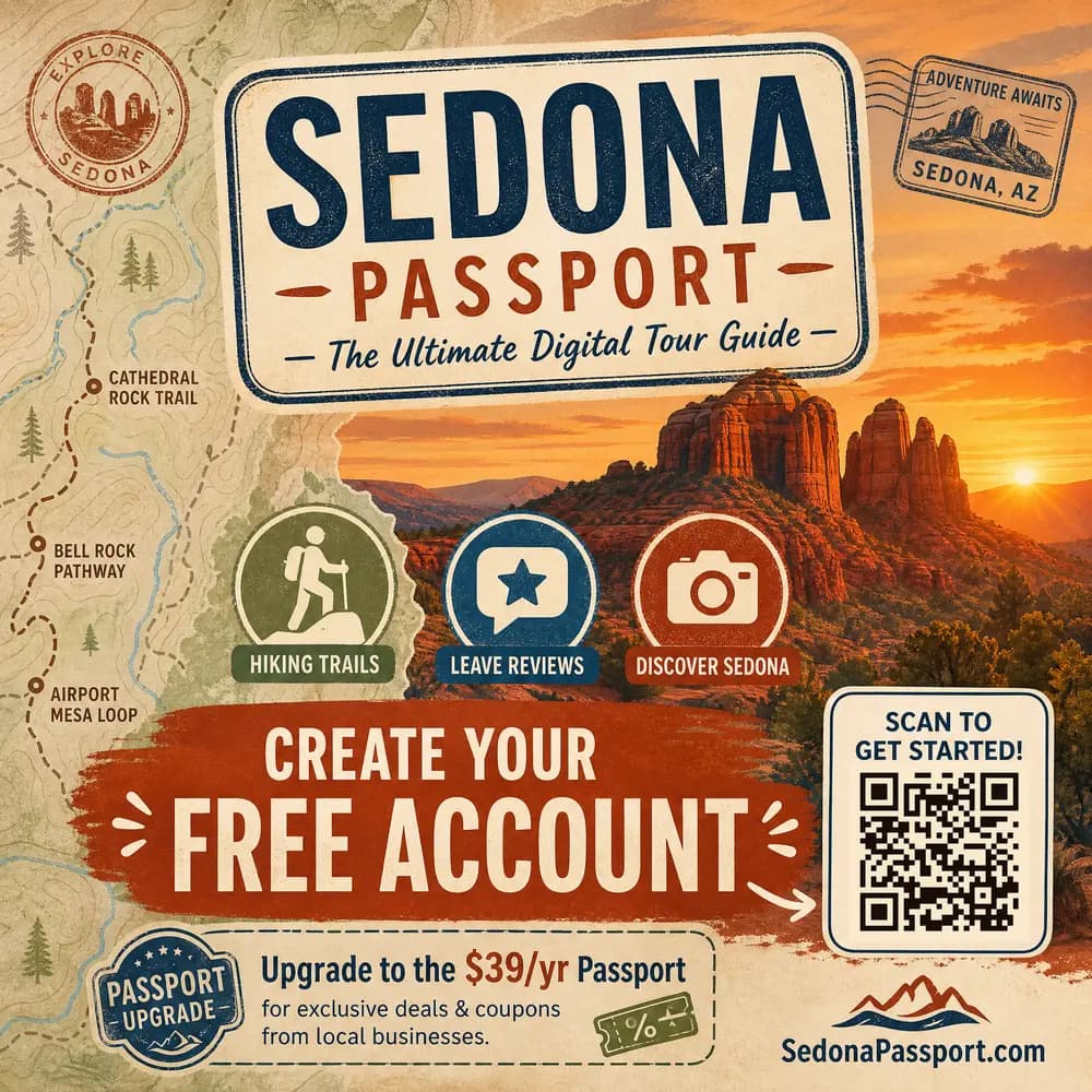 Sedona Passport — $39, valid 12 months. Deals on wine & beer tastings, dining discounts, tour & activity savings.